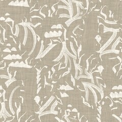 Fototapeta premium Seamless two tone hand drawn brushed effect pattern swatch. High quality illustration. Collage of minimal drawings arranged in a seamless pattern for print with fabric texture overlay. Rough scribble.