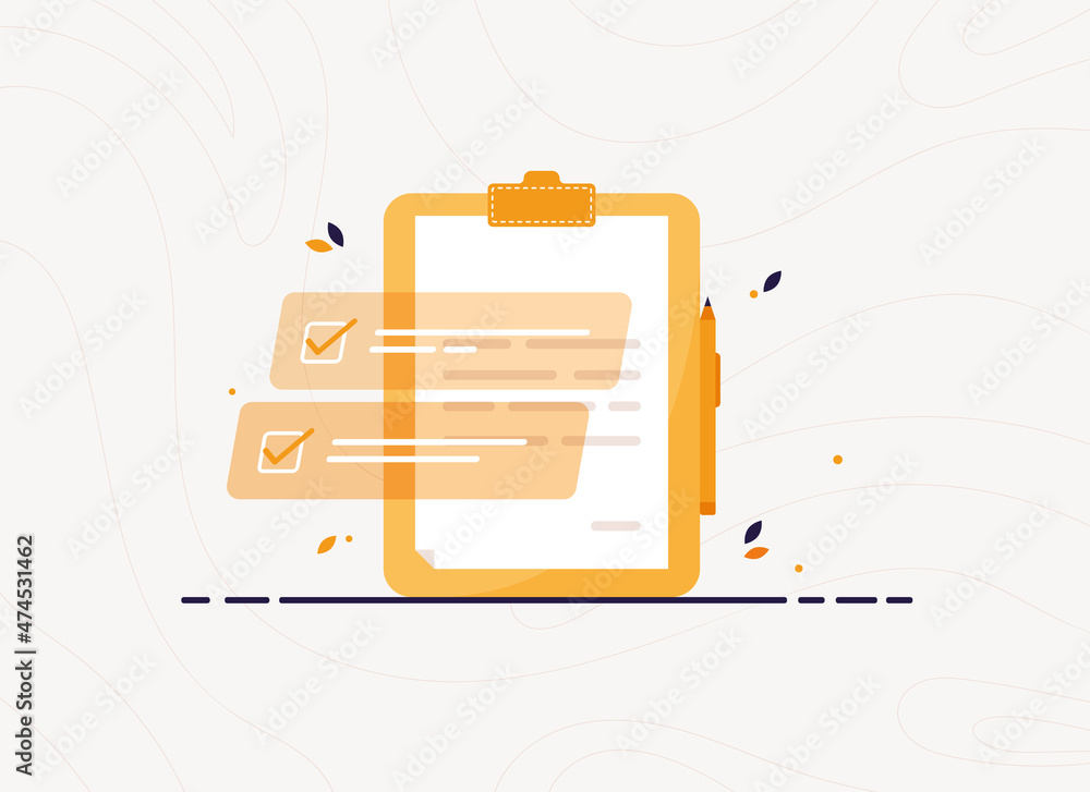 Poster clipboard with completed task. work performed in the list. to do list in flat design