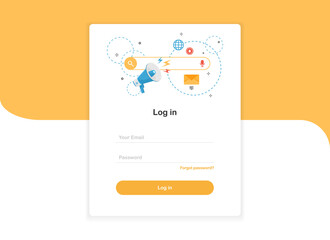 Login banner template. Landing page for website. Social media and email marketing. Buttons mockup. Log in form. Flat design