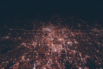 Atlanta aerial view at night. Top view on modern city with street lights