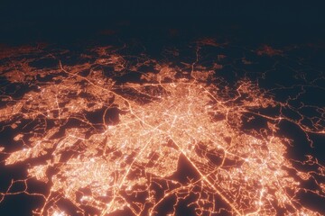 Campinas aerial view at night. Top view on modern city with street lights