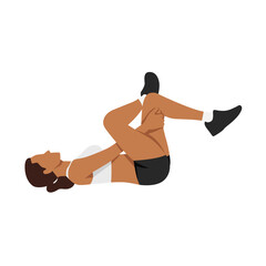 Woman doing Knee to chest lower back stretch exercise. Flat vector illustration isolated on white background