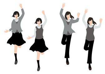 Naklejka premium ジャンプして喜びを表現した女子生徒のセット（ブレザーとベスト・表情あり）