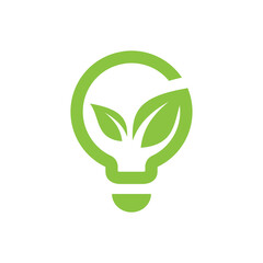Lightbulb with leaf vector icon. Green, renewable energy light bulb symbol.