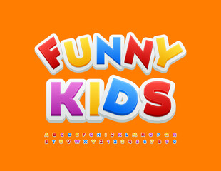 Vector Colorful Emblem Funny Kids.  Trendy Bright Font. Creative Alphabet Letters and Numbers