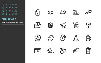 set of Christmas line icons, new year, holiday, winter