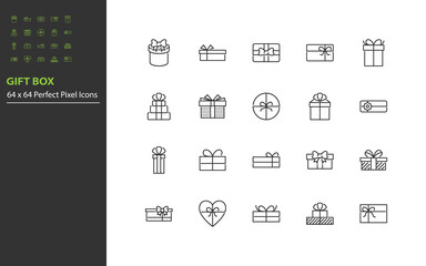 set of gift line icons, gift box, present, celebration