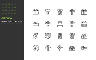 set of gift line icons, gift box, present, celebration