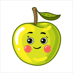 Apple vector flat cartoon character illustration. Funny happy cute happy little fruits icon for kids. Isolated on a white background. - 474535057