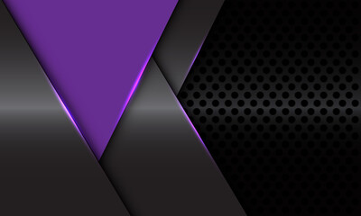 Abstract purple triangle grey metallic geometric shadow with dark circle mesh design modern futuristic background vector