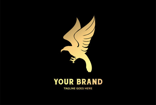 Elegant Luxury Golden Flying Eagle Hawk Falcon Bird Logo Design Vector