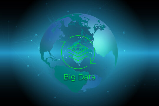 3-D rendered illustration of stylized planet earth showing  big data icon