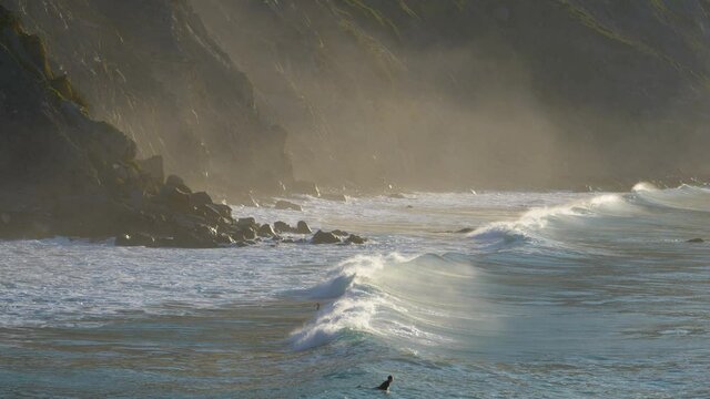 Atlantic ocean waves crashing the rocks near Barrika, Spain.