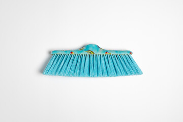 Plastic broom head isolated on white background.High resolution photo.Top view. Mock-up.