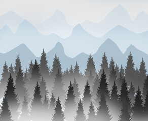 Grafik Wald mit Nebel