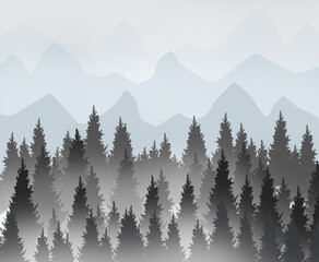 Fototapeta premium Grafik Wald mit Nebel