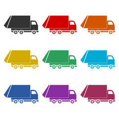 Garbage truck icon isolated on white background, color set