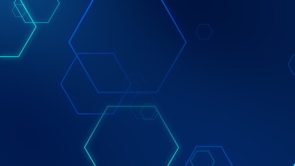 Obraz premium Abstract hexagon geometric blue neon lights technology dark background.