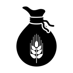 Grain bag black and white icon. Simple flat black and white vector illustration of a bag with spikelet