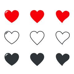 heart icons set, concept of love, linear icons thin line.
