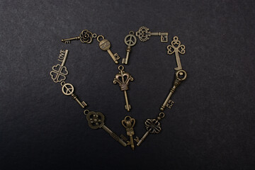 Retro metal keys form a heart shape