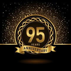 95th anniversary logo template Vector design birthday celebration, Golden anniversary emblem with ribbon. Design for booklet, leaflet, magazine, brochure, poster, web, invitation or greeting card.