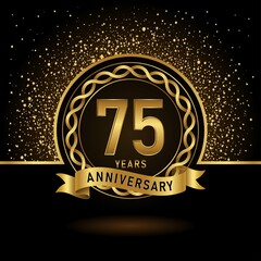 75th anniversary logo template Vector design birthday celebration, Golden anniversary emblem with ribbon. Design for booklet, leaflet, magazine, brochure, poster, web, invitation or greeting card.