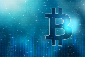 Naklejka premium 2d rendering bitcoin sign with graph background 