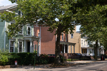 Row of Colorful Old Homes in the Wooster Square Neighborhood of New Haven Connecticut - obrazy, fototapety, plakaty