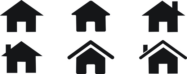 set of black filled house icons vector illustration. home page icons set. 