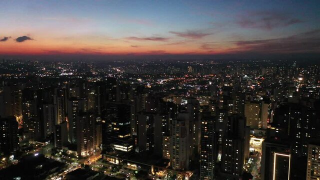Night panorama aerial view of downtown Curitiba Brazil. South region of Country. Tourism landmark of city
