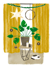 Interior with green plant and Christmas decorations