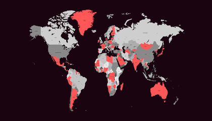 Fototapeta na wymiar World map. Color vector modern. Silhouette map 