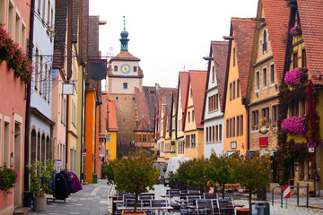 Germany, Rothenburg, fairy tale town, street, old clock tower