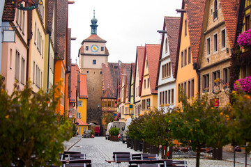Germany, Rothenburg, fairy tale town, street, old clock tower