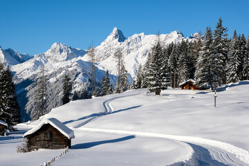 Fototapeta na wymiar Perfekt Winter Day in the Valley of Montafon, Vorarlberg, Austria