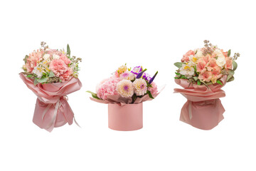 Bouquet of  soft pink flowers in wrapping paper.