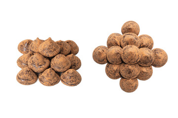 Chocolate truffles isolated on a white background.