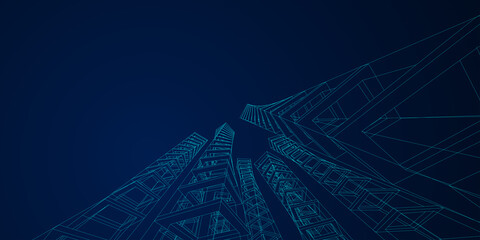 Abstract architecture background. Linear 3D illustration. Building construction perspective