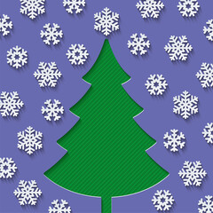 Christmas card background with paper cut 3d effect in Very Peri color. Vector EPS10.