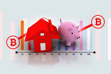 3d rendering Piggy Bank and House