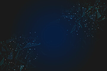 Abstract blue background. Polygonal low poly wireframe illustration looks like stars in the blask night sky in spase or flying glass shards. Digital web, internet design. © Katsiaryna