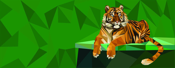 striped tiger in the jungle in the style of low poly