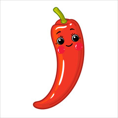 red hot pepper vector flat cartoon character illustration. Funny happy cute happy little fruits, vegetables icon for kids. Isolated on a white background. red, yellow, green pepper. - 474546842