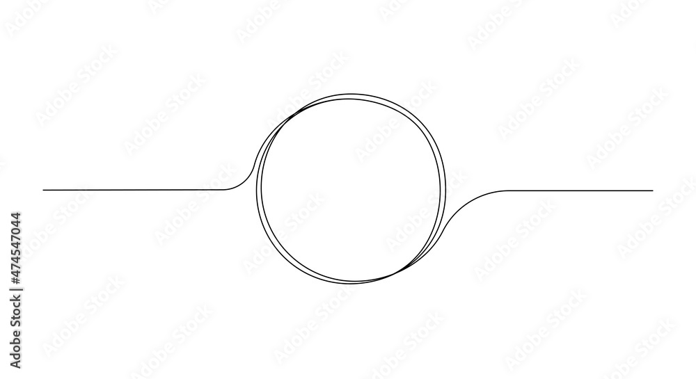 Wall mural Continuous one line drawing of black circle. Round frame sketch outline on white background. Doodle vector illustration