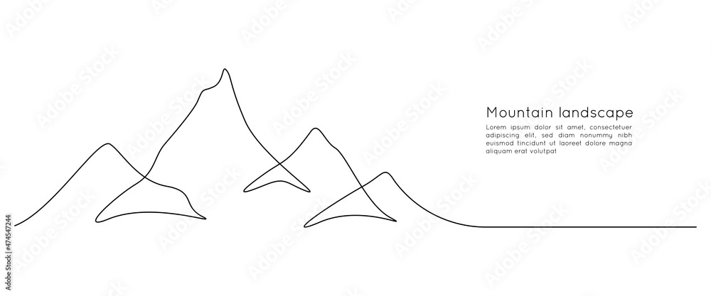 Aufkleber one continuous line drawing of mountain range landscape silhouette. minimalistic skyline with mounts