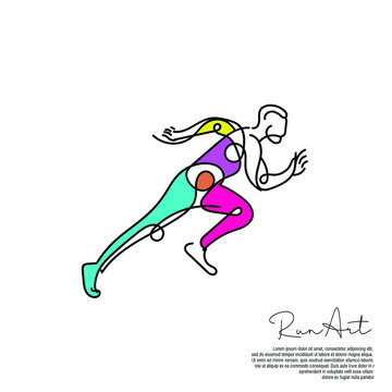 free images of a man running. meaningless drawing people running. line art with color running man