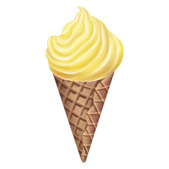 waffle cone of ice cream with yellow cream