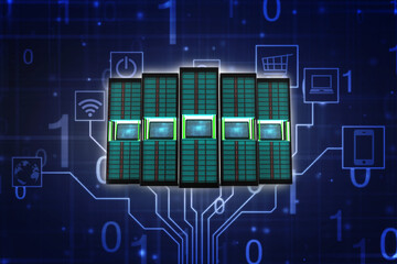 3d illustration Data center server protection lock
