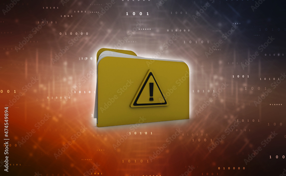 Poster 3d rendering folder with exclamation sign